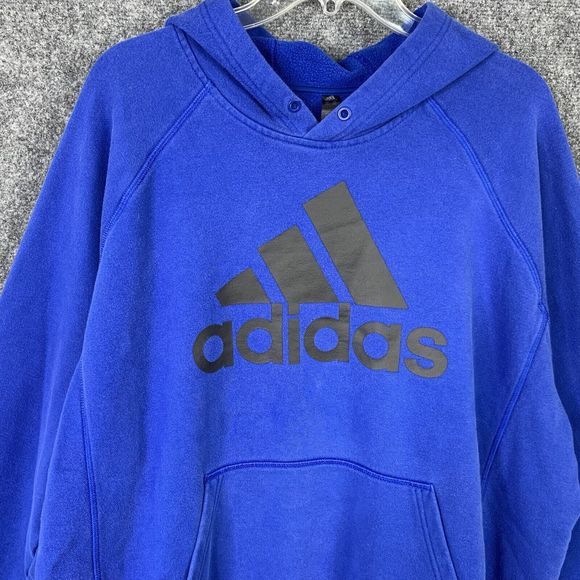 Adidas Big Logo Hooded Sweatshirt Royal Blue Pullover Heavy Warm Size 2XL - Picture 4 of 13